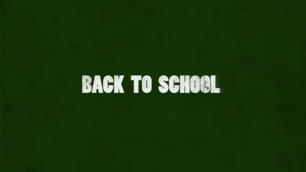 Animation des mots Retour à l'école surgissant sur un tableau vert — Video