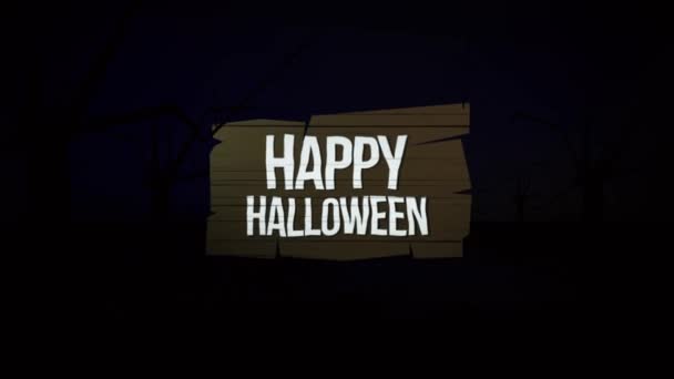 Feliz Halloween animación en letrero de madera — Vídeos de Stock