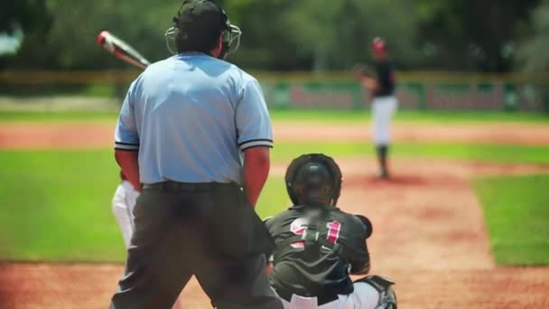 Bateador ponchando durante el juego de béisbol — Vídeo de stock