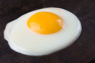 Fried egg on the cast iron. close up clipart