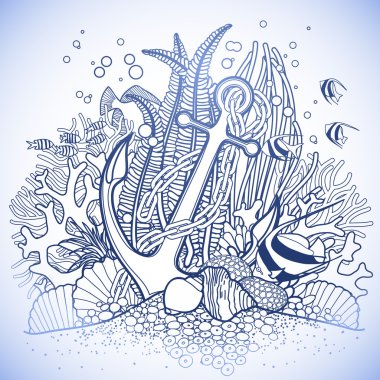 Anchor and coral reef