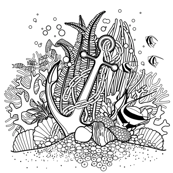 Anchor and coral reef