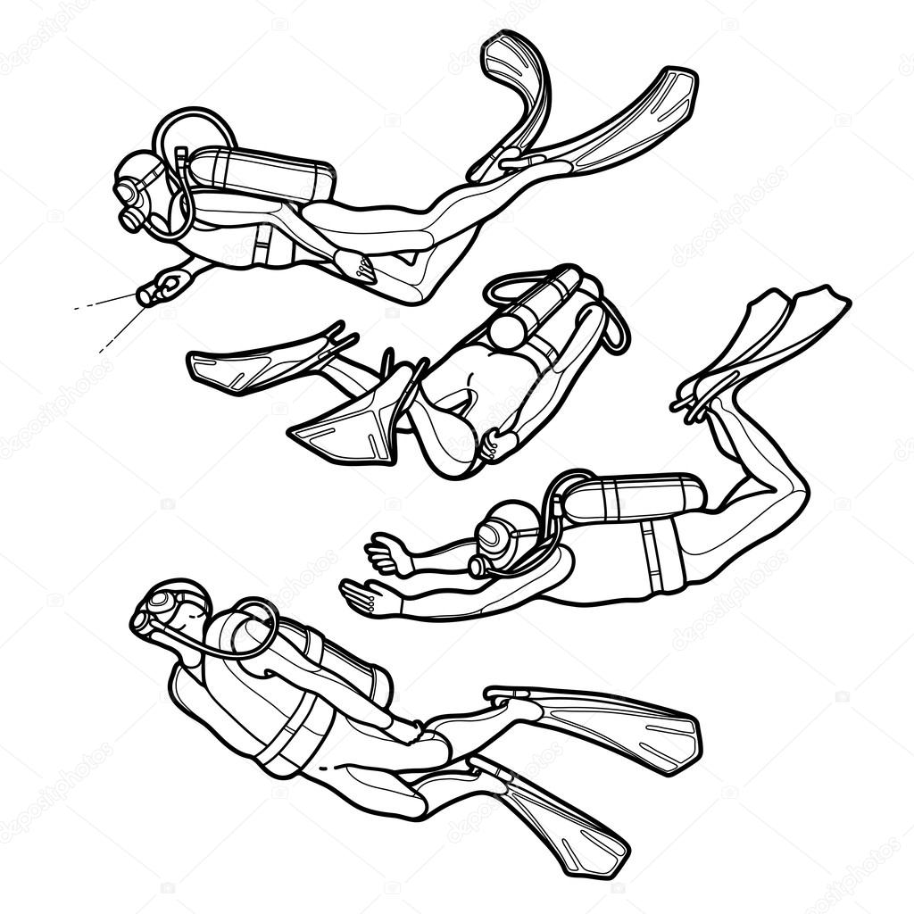 Graphic set of scuba divers