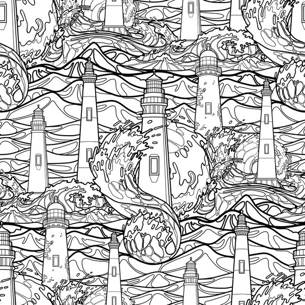 Графический рисунок маяков во время шторма
