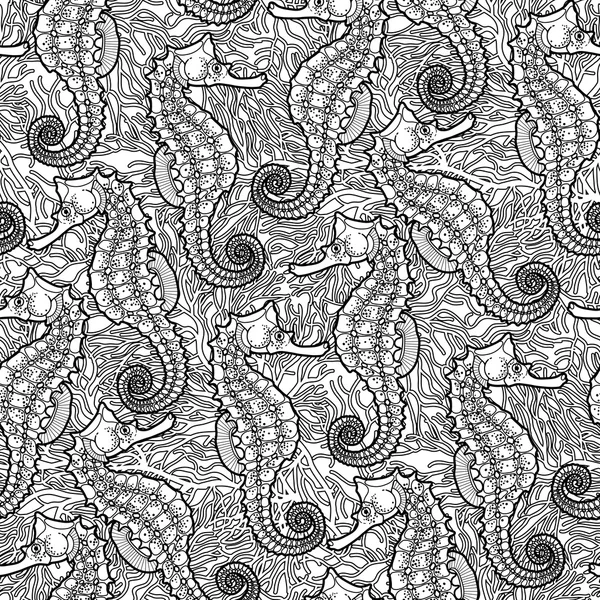 그래픽 잎이 많은 씨드래곤 이음새 있는 패턴 — 스톡 벡터