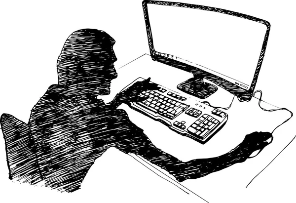 コンピューターで座っている男 — ストックベクタ