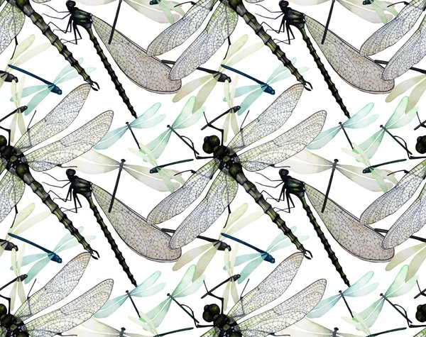 Watercolor dragonflies pattern — Stock Photo, Image