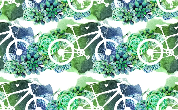 Patrón con bicicleta y diseño suculento — Foto de Stock
