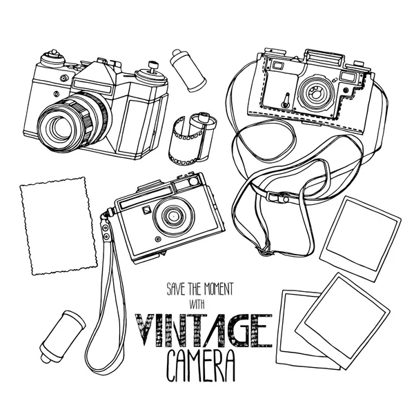 Collection of vintage hand drawn cameras — Stock Vector