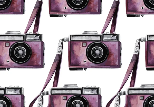 Watercolor vintage camera pattern — Stock Vector