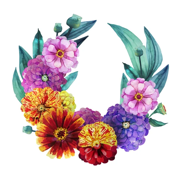 Watercolor zinnia wreath — Stock Photo, Image