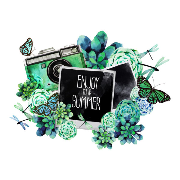 Watercolor design with succulents and   photo