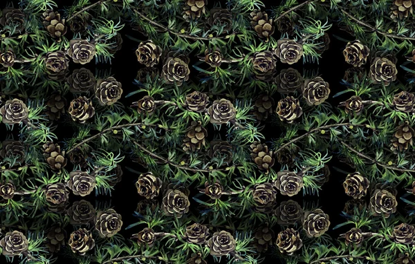 Çamın dalları ile suluboya desen — Stok fotoğraf