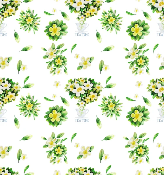 Aquarell Tee Blumen Muster — Stockfoto