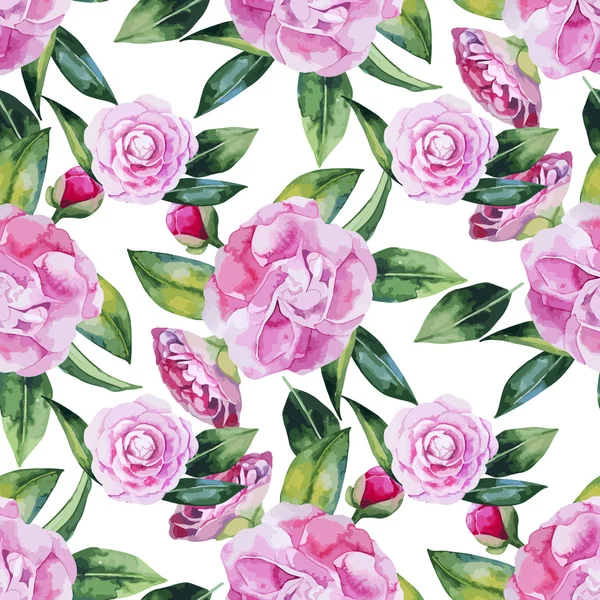 Watercolor camellia seamless pattern — Stock Vector