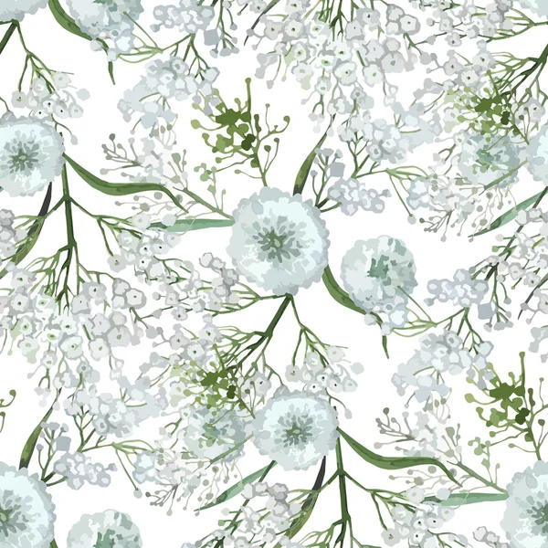 Watercolor  gypsophila seamless pattern — Stock Vector