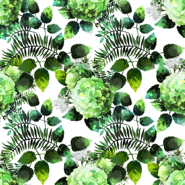 Groene aquarel hortensia patroon — Stockvector