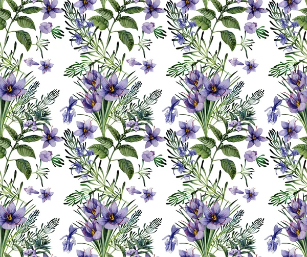 Watercolor sesame and saffron pattern. — Stock Photo, Image
