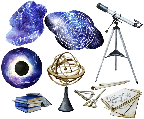 Collezione di astronomia acquerello — Foto Stock