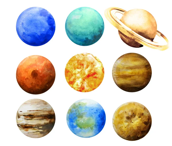 Akvarell planeter samling. — Stockfoto