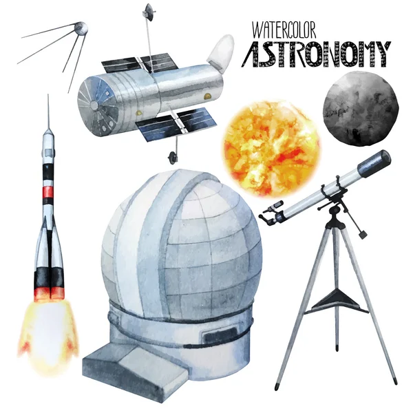 Collezione di astronomia acquerello — Vettoriale Stock