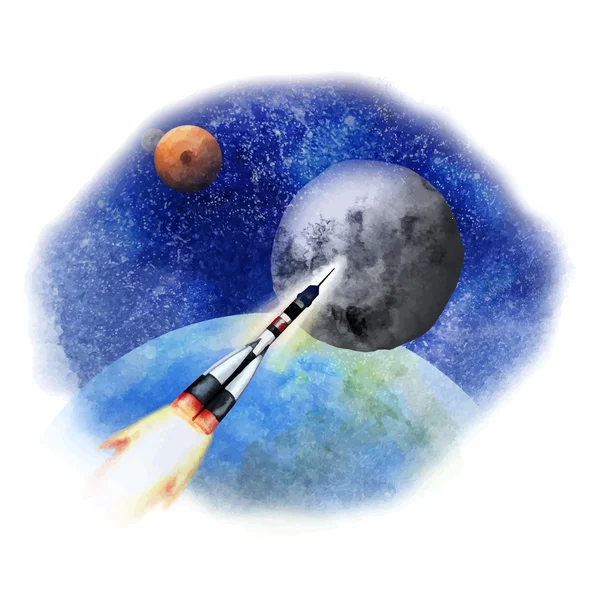 Ракета летить у відкритому космосі — стоковий вектор
