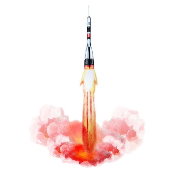 Запуск ракети, акварель — стоковий вектор