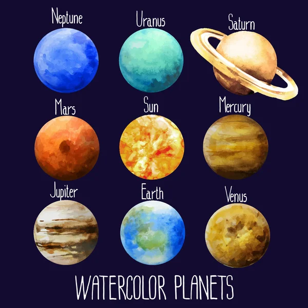 Colección planetas acuarela . — Vector de stock