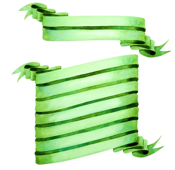 Довгі акварельні зелені стрічки — стокове фото