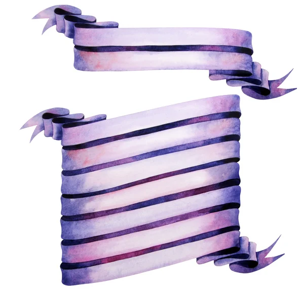 Long watercolor purple ribbons — Stock Photo, Image