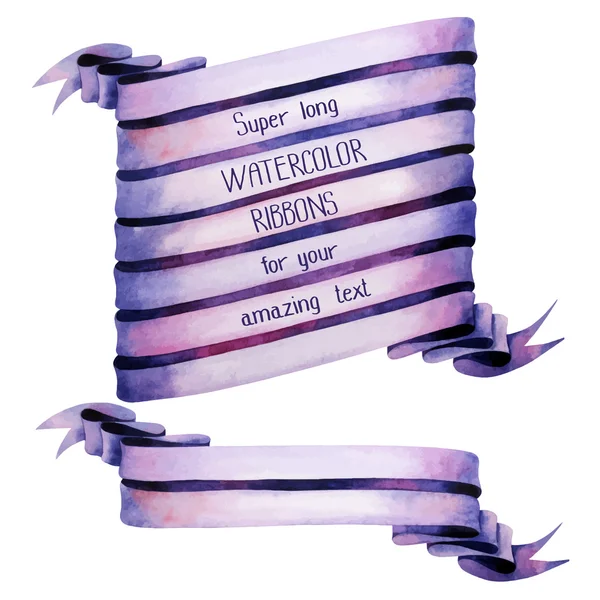 Long watercolor purple ribbons — Stock Vector
