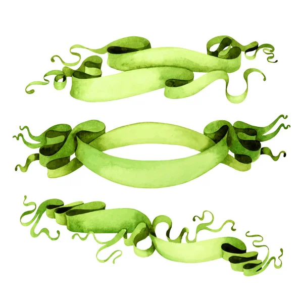 Uppsättning av gröna akvarell band — Stock vektor