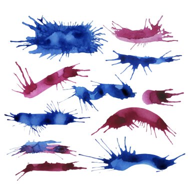 Suluboya mavi ve kırmızı su sıçramalarına