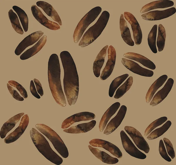 水彩のコーヒー豆パターン — ストックベクタ