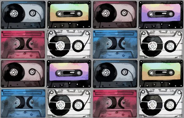 Watercolor cassettes pattern — Stock Vector
