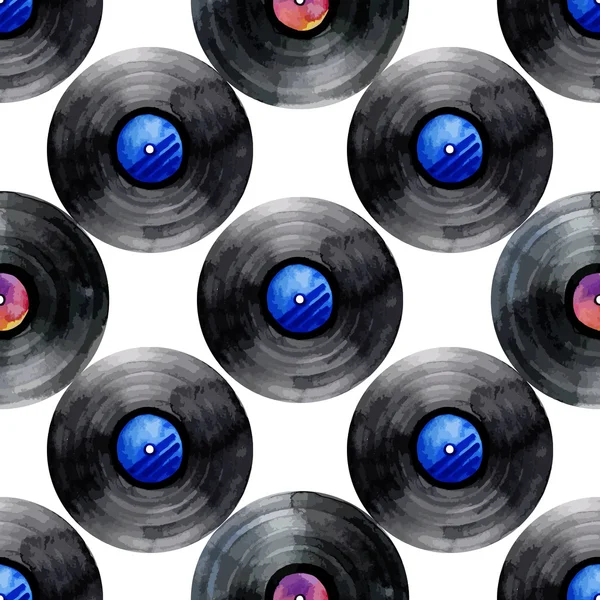 Watercolor vinyl records pattern — Stock Vector