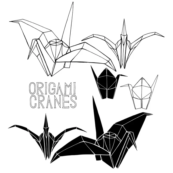 Graphic origami cranes — Stock Vector