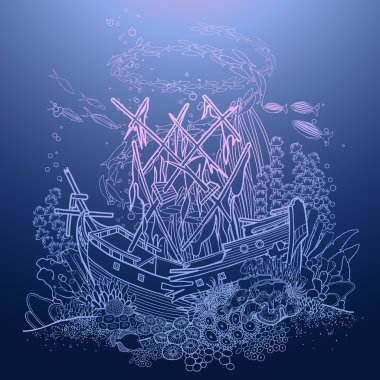 Ancient sunken ship and coral reef