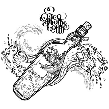 Şişede bir fırtına sırasında Antik batık gemi  