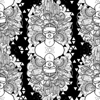 Sanal gerçeklik kulaklık giyen grafik adam