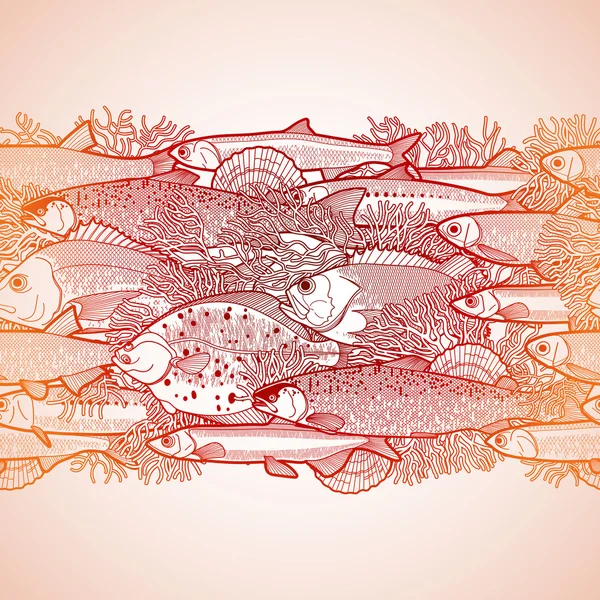 Frontera gráfica de peces oceánicos — Vector de stock