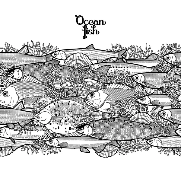 Graficzny ocean ryby granicy — Wektor stockowy