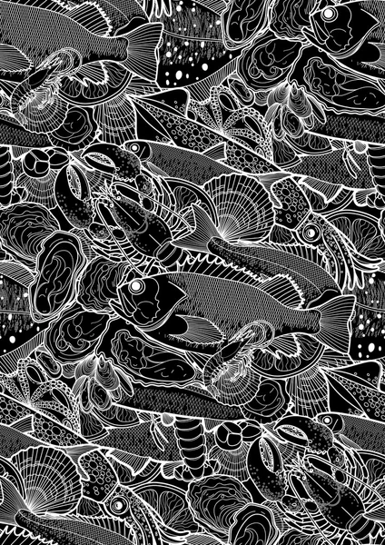 Graphic seafood pattern — Stok Vektör