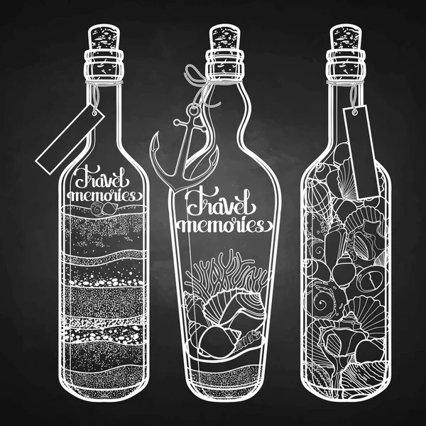 Arena y conchas marinas en botellas . — Archivo Imágenes Vectoriales