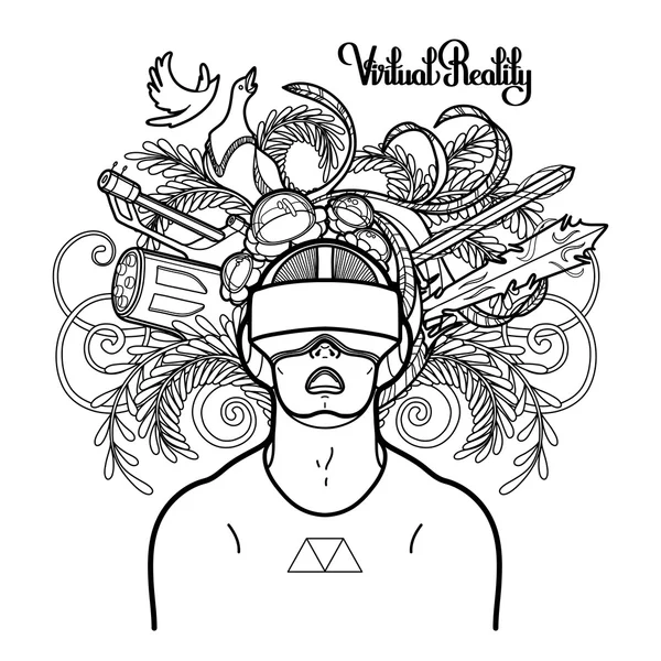 Graphic man wearing virtual reality headset — Stock Vector