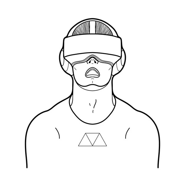 Графічний чоловік у гарнітурі віртуальної реальності — стоковий вектор