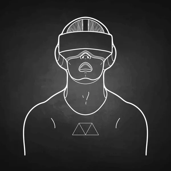 Hombre gráfico con auriculares de realidad virtual — Vector de stock