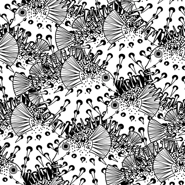 Graphic puffer fish pattern — Stock Vector