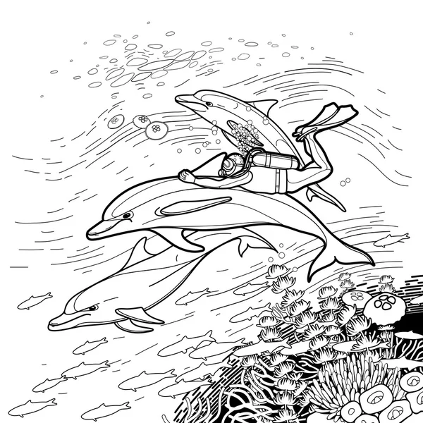 Грамматический ныряльщик на дельфине — стоковый вектор