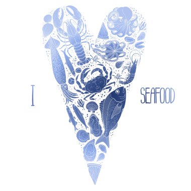 Kalp şeklinde grafik deniz ürünleri